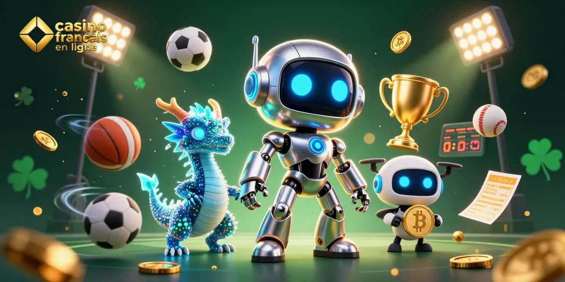 Visualisez le meilleur des jeux en ligne casino français en ligne avec des personnages futuristes et des éléments de jeu.