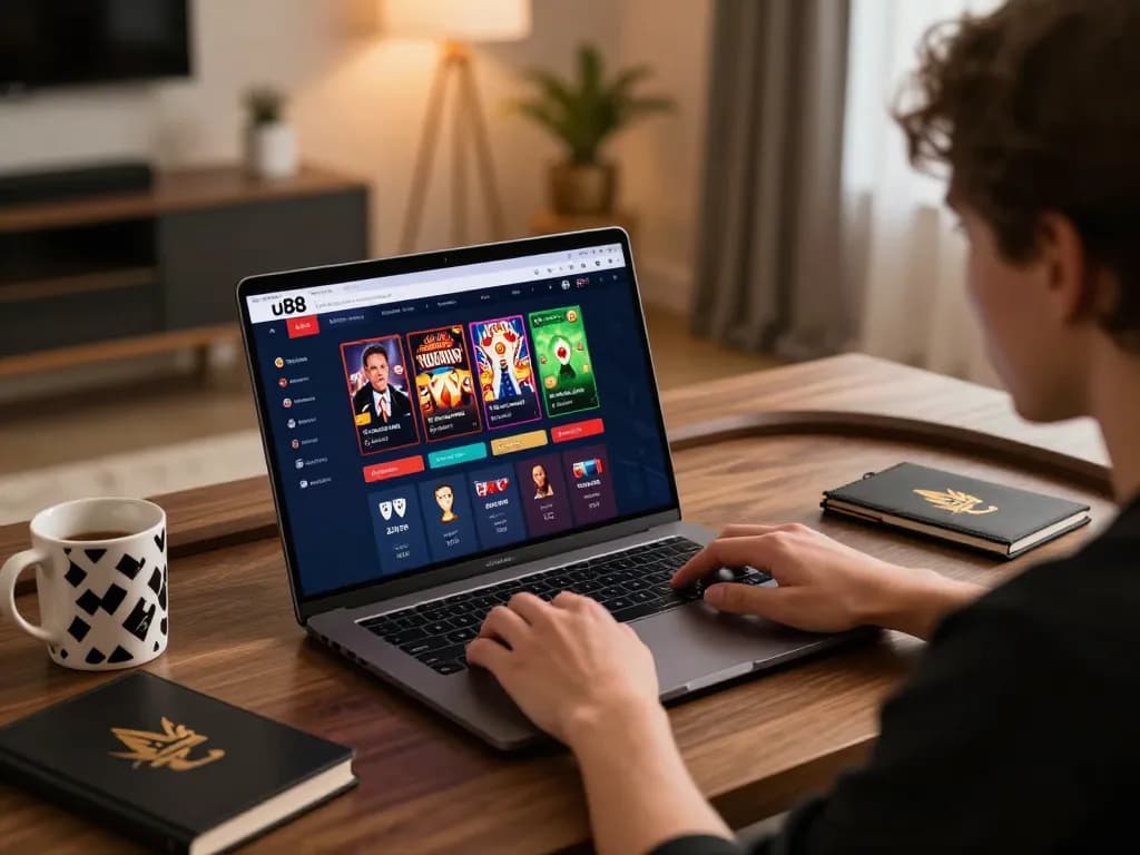 Player engaging with uu88 online betting platform on laptop, showcasing dynamic gameplay and strategic betting.