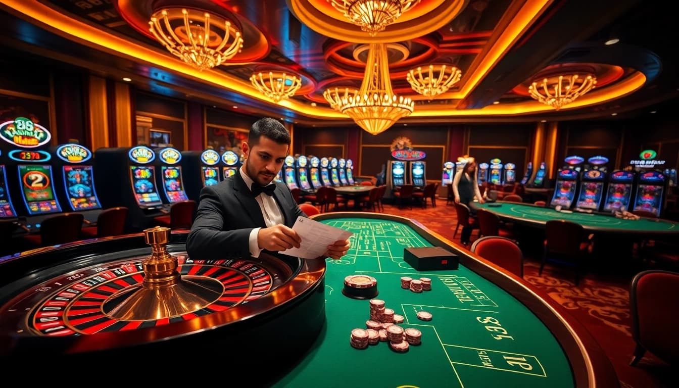 Experience the thrill of betting at Hay88 with a vibrant casino scene featuring roulette and poker.
