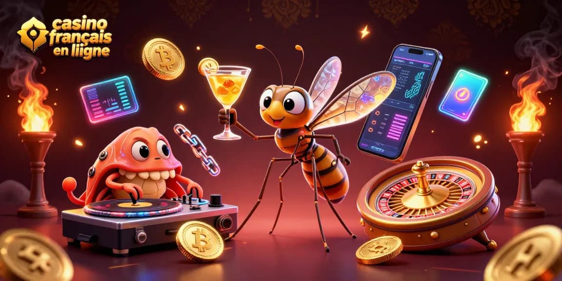 Faites briller votre expérience au casino français en ligne avec un design vibrant et dynamique, illustrant des éléments de jeu attrayants.