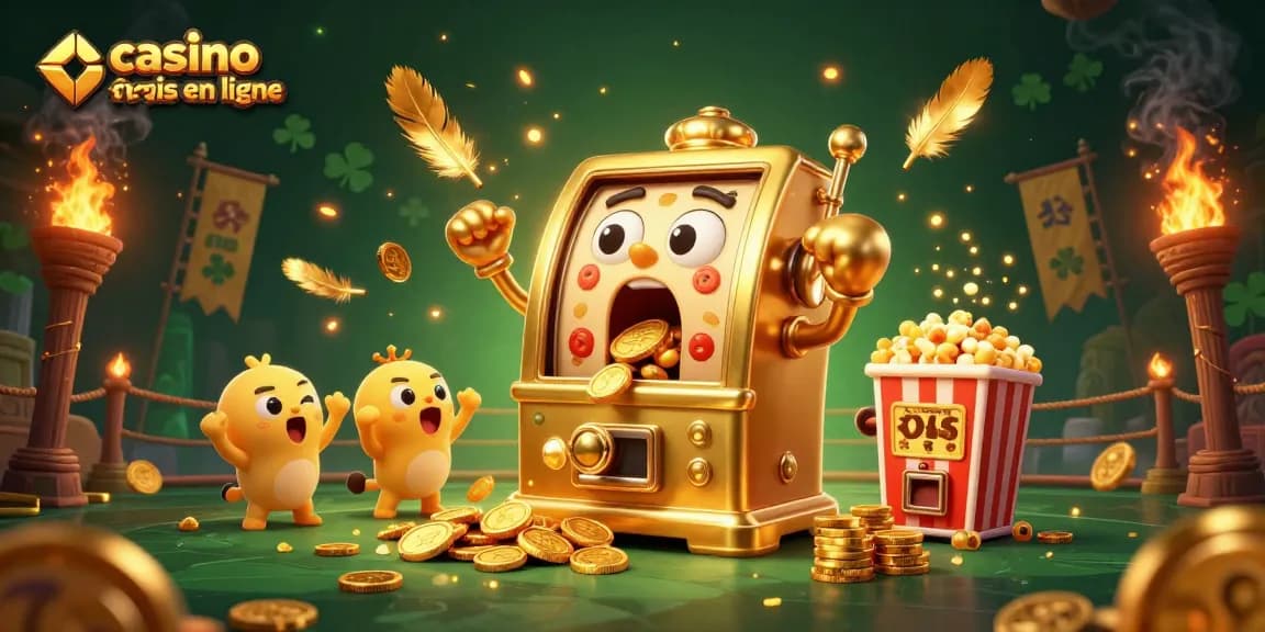 Gagnez avec le casino français en ligne, découvrez un slot gagnant en action avec des jetons d'or.