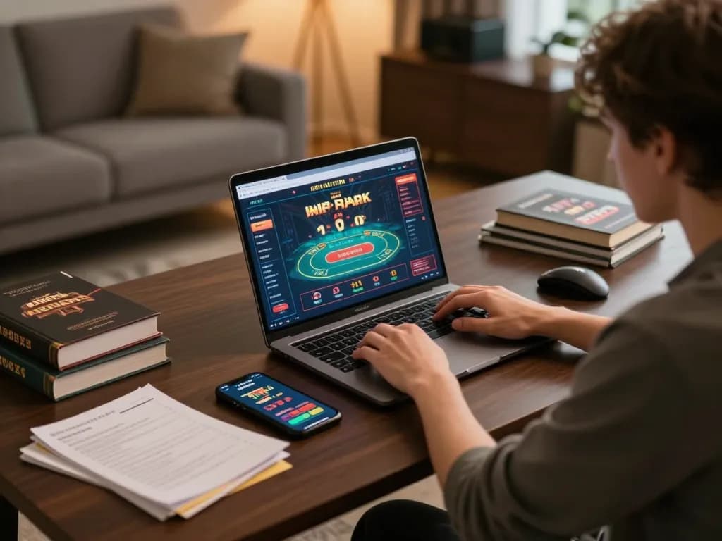 Engaged player using 678vip casino app on laptop, creating an immersive online gaming experience.