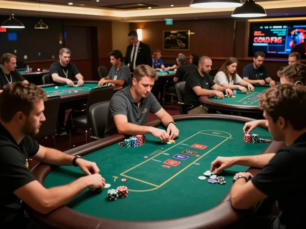 Fabet players strategizing during an exciting poker tournament in an upscale casino atmosphere