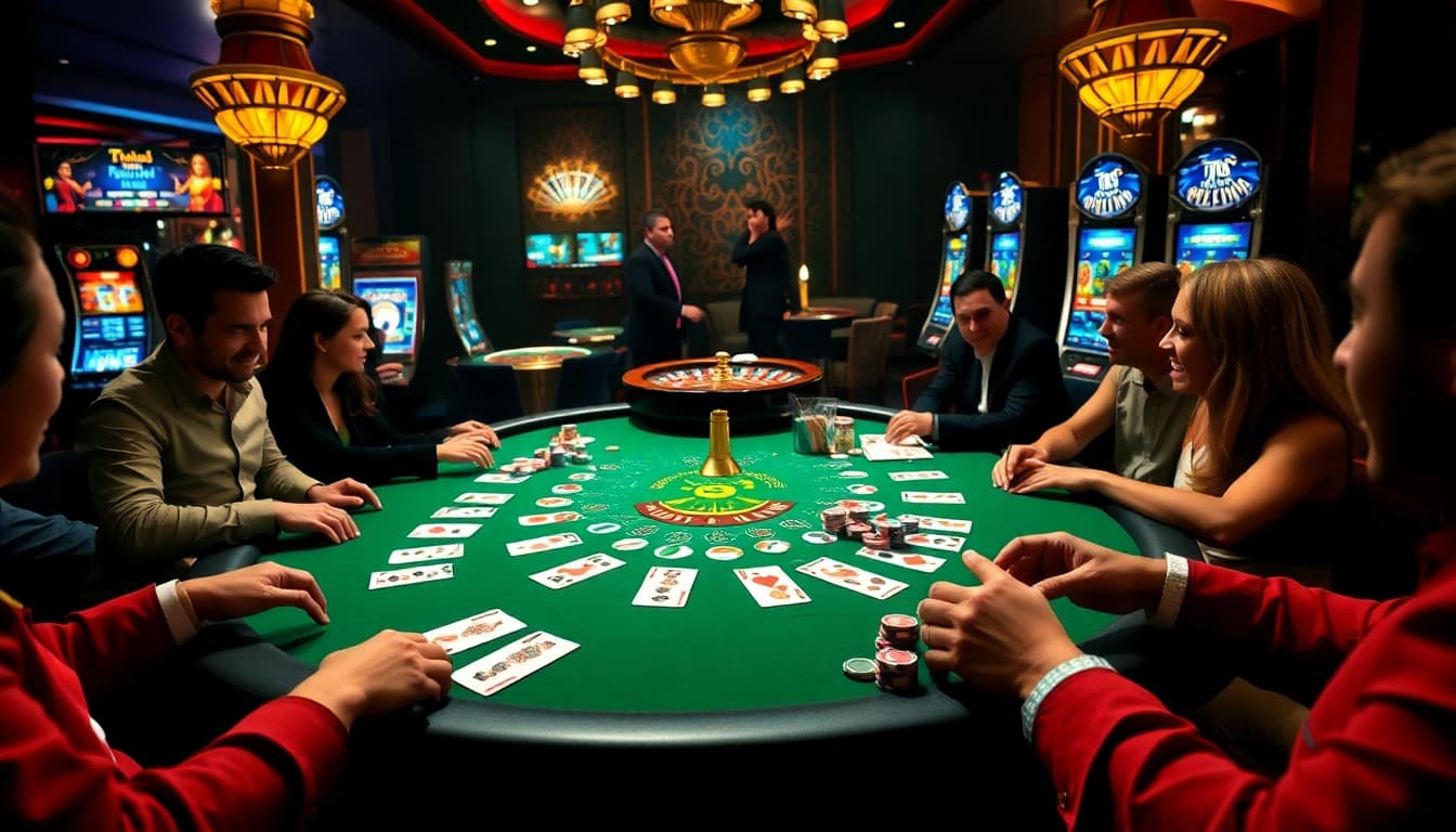 Expérience passionnante aux meilleurs casino en ligne avec des jetons de poker, des cartes et une roulette.