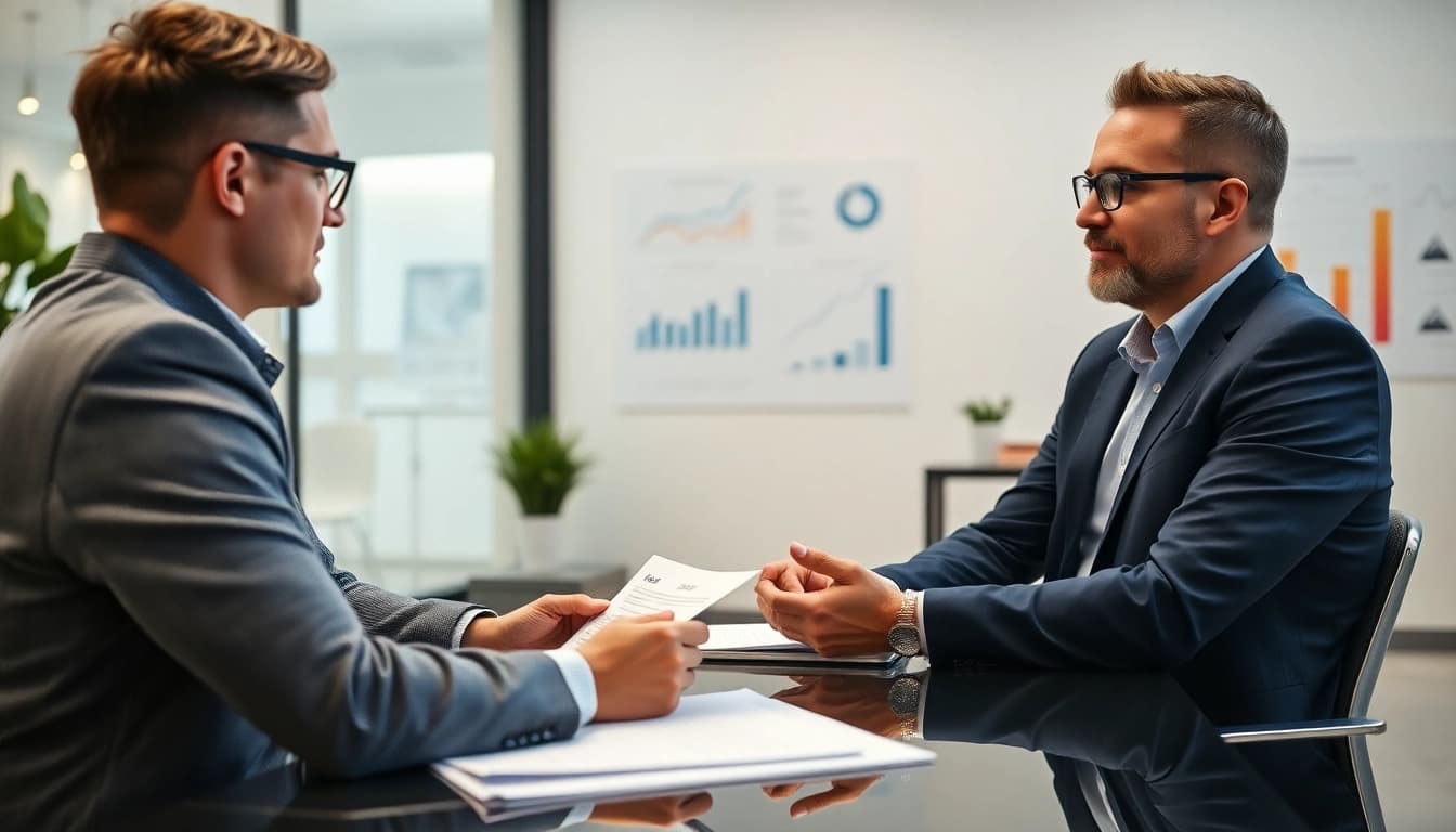 Illustration of financing discussions in a professional setting