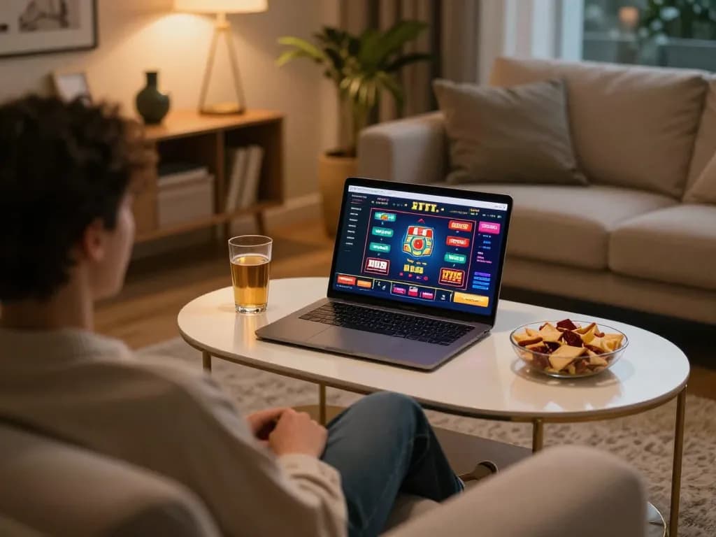 Engaging in casinò online italiani non aams from a cozy home setup with snacks and gameplay interface