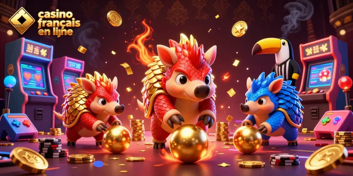 Jouer à des jeux de casino français en ligne avec des pangolins rivaux et des jetons colorés.