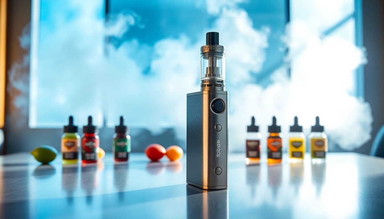 Vaping with lost vape orion device, showcasing its sleek design and colorful e-liquid flavors.