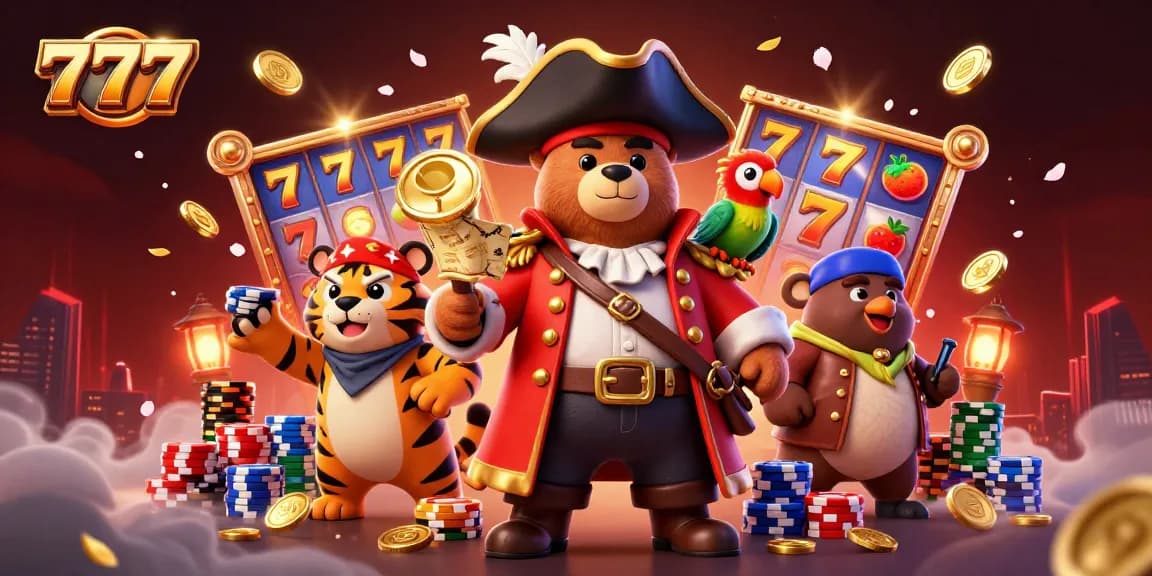 Experience thrilling 777 jackpots with animated slot reels and vibrant characters in this 3D casino scene.