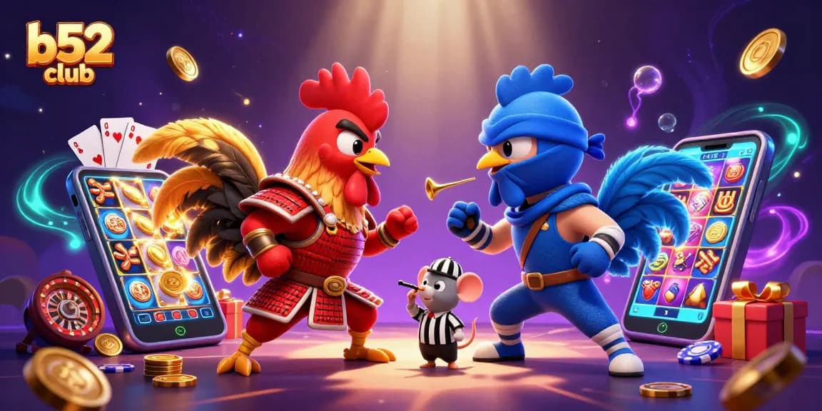 Engage in thrilling action with b52 club fighting roosters in a colorful casino arena.