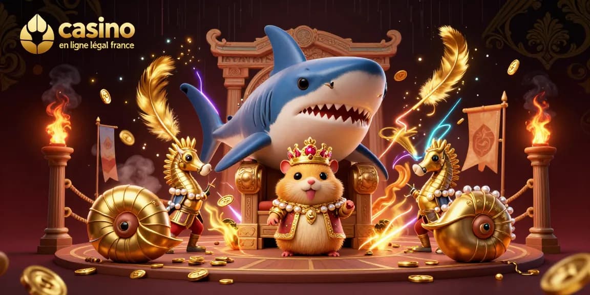 Illustration de casino en ligne légal France avec un hamster roi et des gardes en armure perlée.