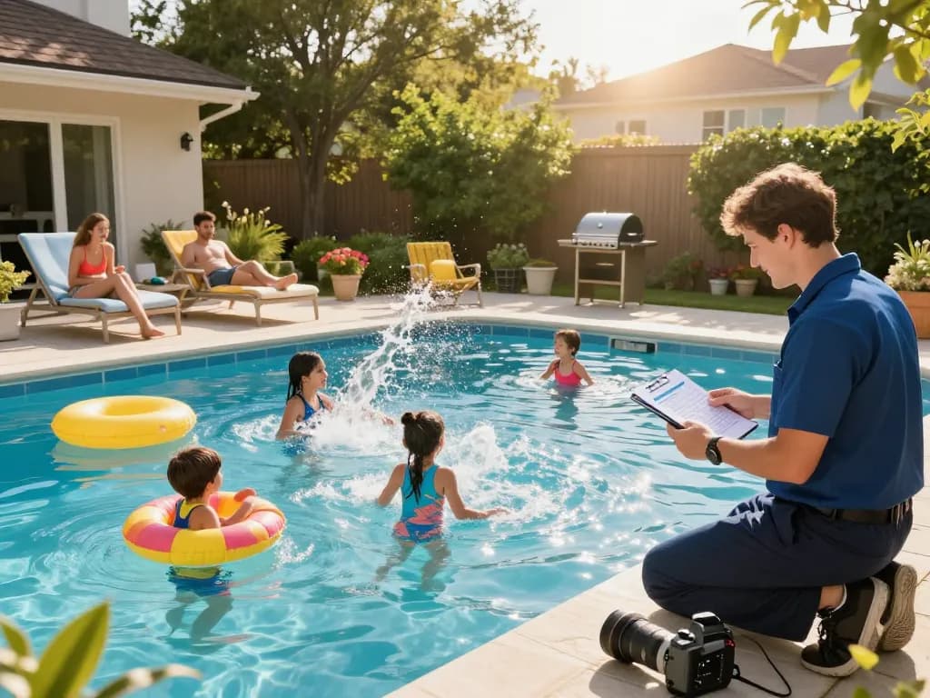 Dolphin Pool Services keeping pools pristine while families enjoy their time in refreshing waters.
