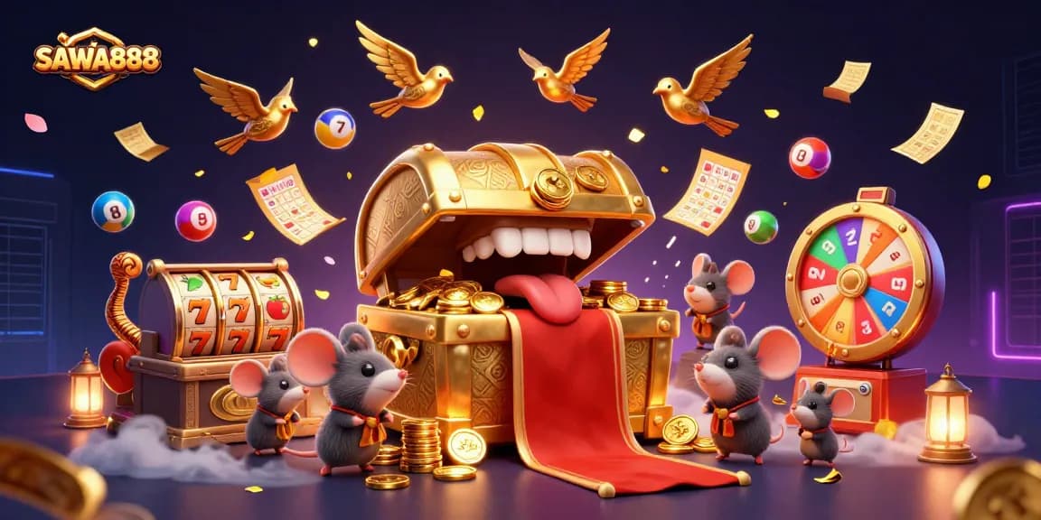 Engage with SAWA888 and explore vibrant slot games in this colorful, dynamic 3D illustration.