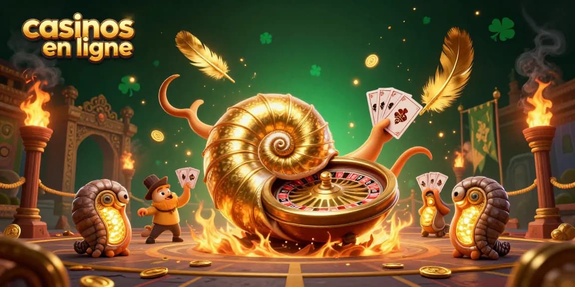 Jouez aux casinos en ligne avec ce nautilus géant à la roulette, tenant des cartes.