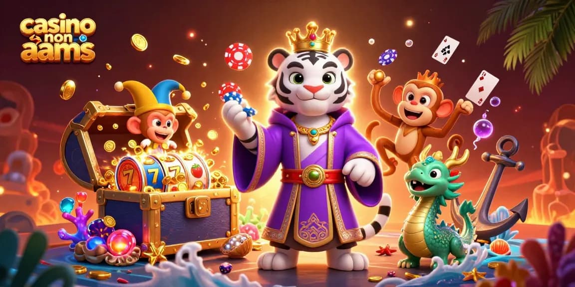 Scopri l'emozione dei casino non aams con una scena vivace che presenta un giullare scimmia e una tigre regale.