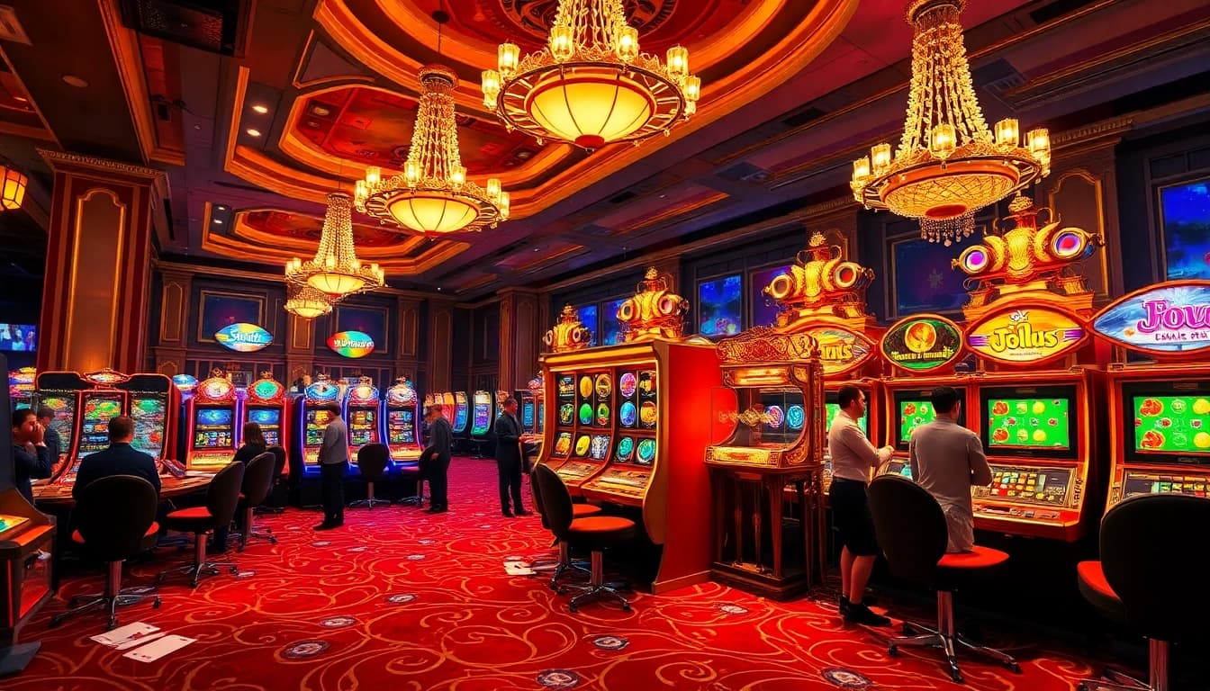 Excited players engaging with the slot pragmatic play machine in a vibrant casino setting.