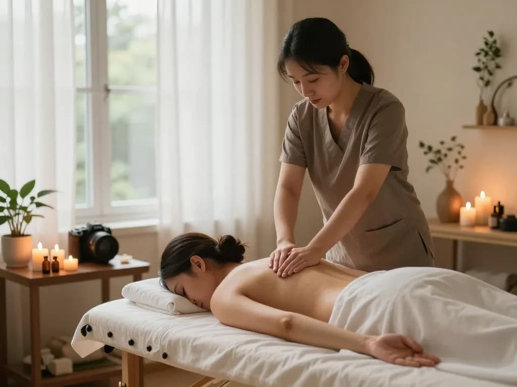 Relaxing Swedish massage session with soothing ambiance at a therapy studio.
