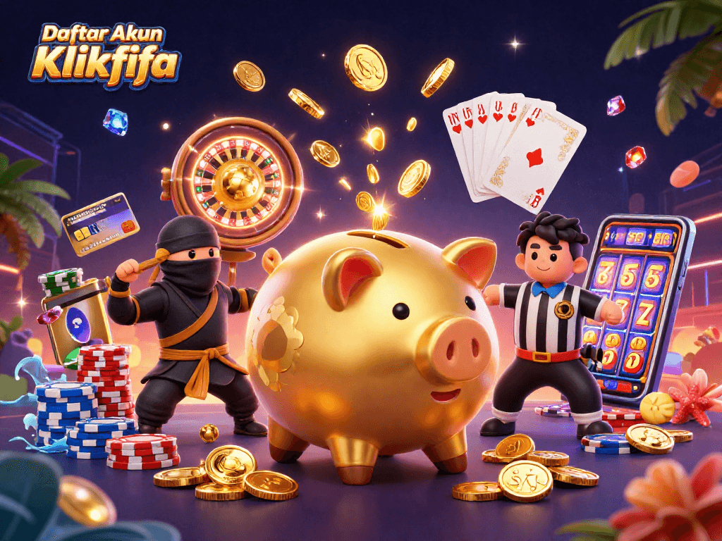 Spin to win with Daftar Akun Klikfifa at the vibrant online casino, featuring lively characters and dynamic game elements.