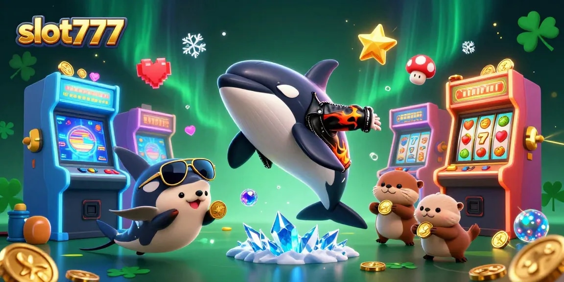 Win big with slot777 in this vibrant 3D scene featuring a cartoon orca, stingray, and sea otters.