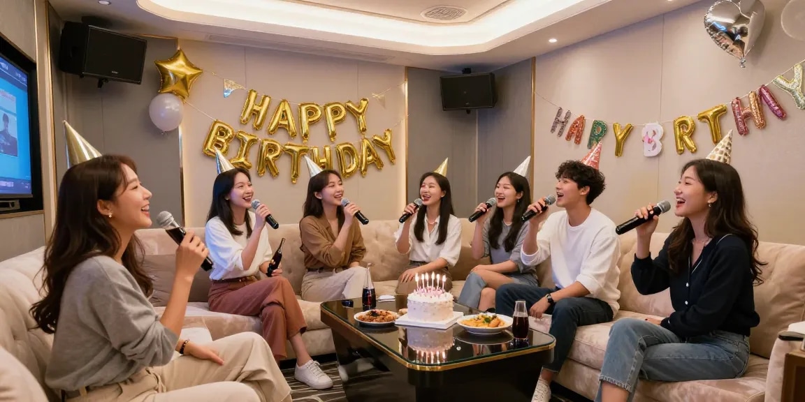 강남 유앤미에서 생일을 축하하는 친구들, 세련된 프라이빗 룸에서의 즐거운 분위기
