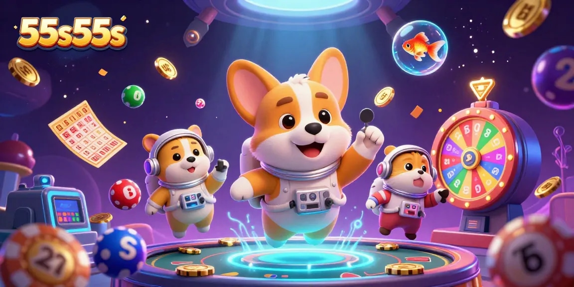 Engage in thrilling gameplay with 55s55s featuring entertaining characters in a vibrant casino scene.
