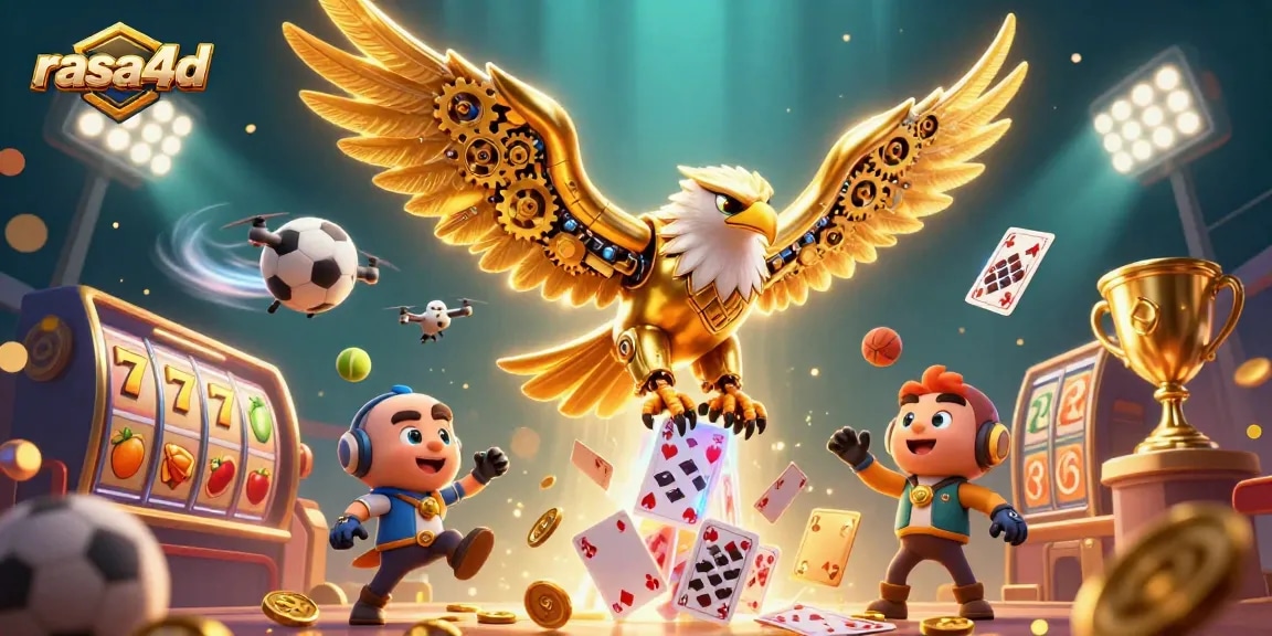 Rasa4d menang besar dengan permainan slot gacor dan simbol keberuntungan bersinar.