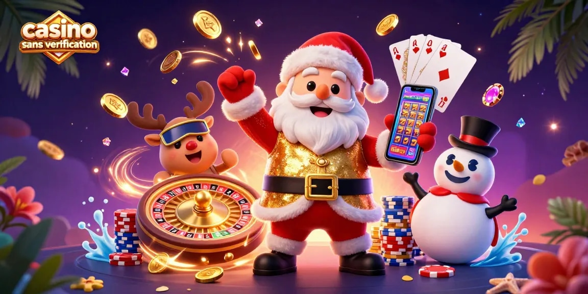 Jouez en toute confiance dans un casino sans vérification avec le Père Noël, un renne et un bonhomme de neige.