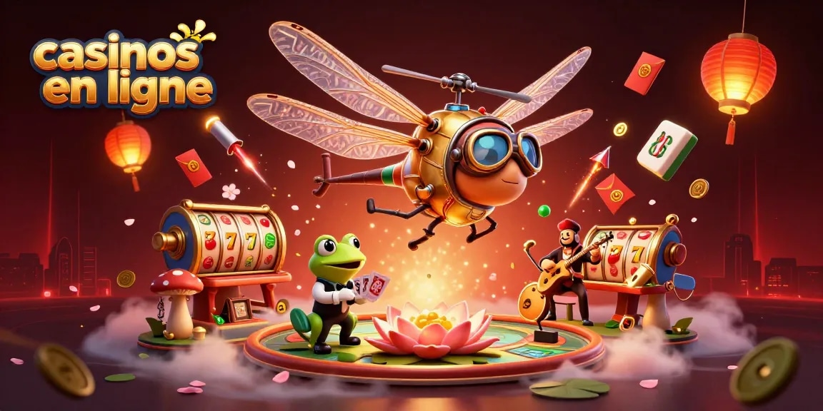 Plongez dans des aventures palpitantes avec des casinos en ligne, présentés par un pilote libellule et un croupier grenouille.