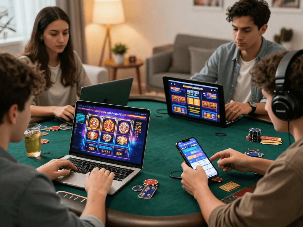 Players using credit cards for deposits at casinos with credit card deposit from home, showcasing vibrant game options and a relaxed atmosphere.