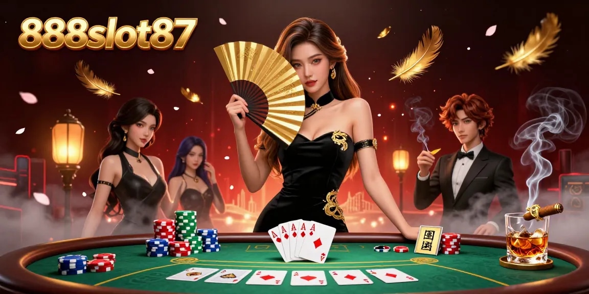 Experience the thrill of gaming at 888slot87 with stunning visuals of an Asian woman playing poker.