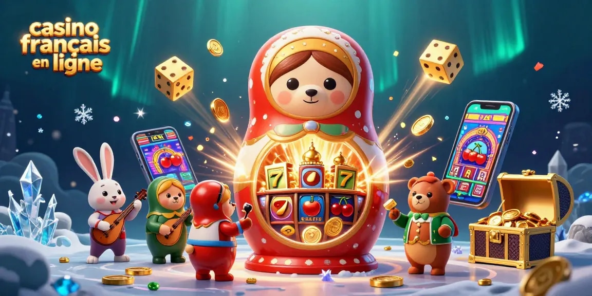 Profitez de l’excitation des jeux avec casino français en ligne, illustré par un ours matriochka et un lapin en pleine action.