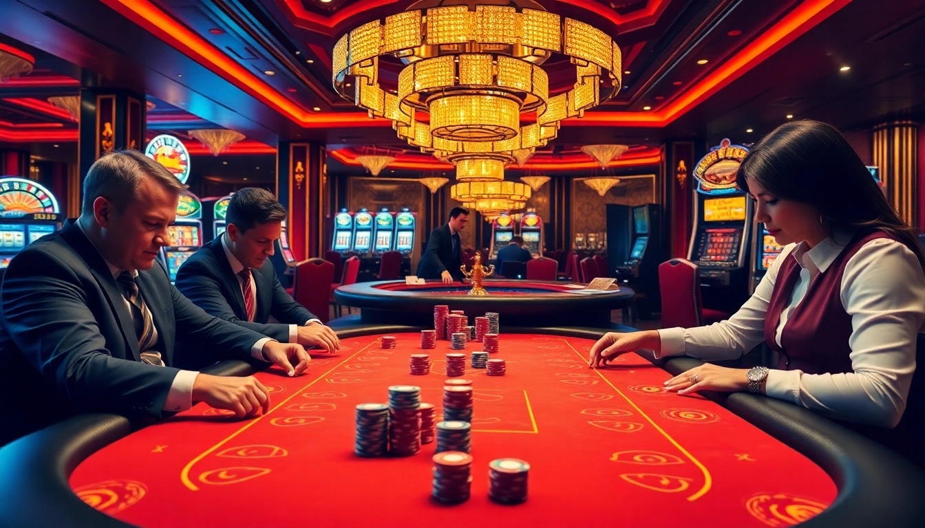 Vivez l'excitation des meilleurs casinos en ligne avec une scène de poker dynamique offrant un gameplay intense.