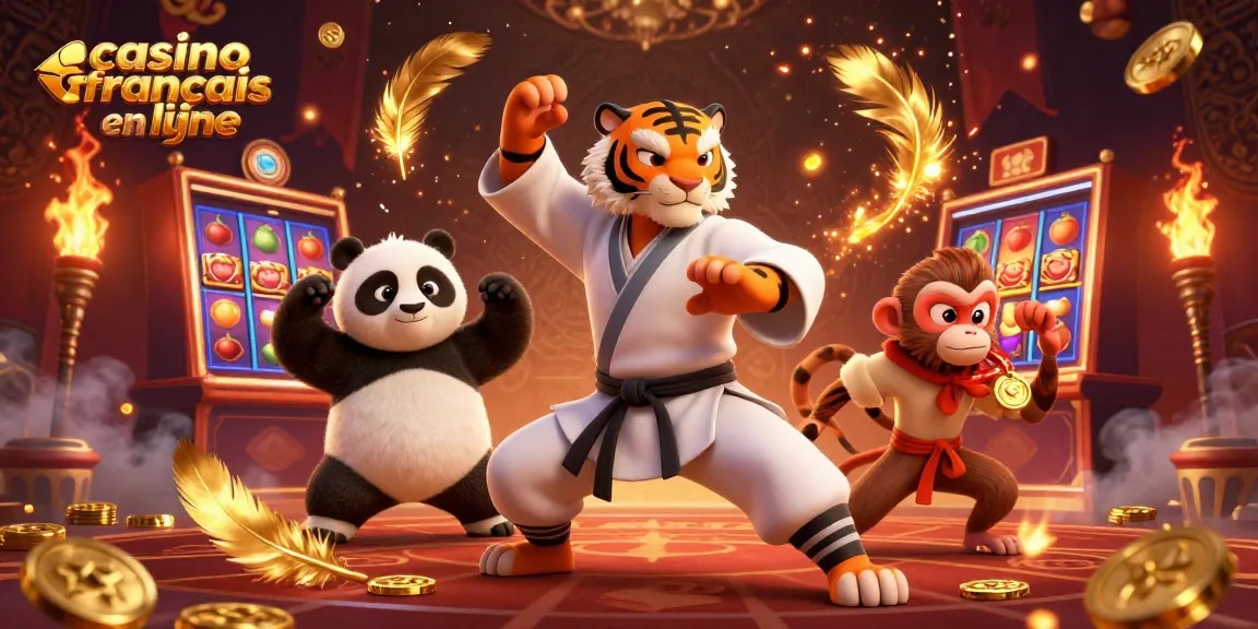Jouez sur le casino français en ligne avec un tigre maître d'arts martiaux, un panda, et un singe malicieux.