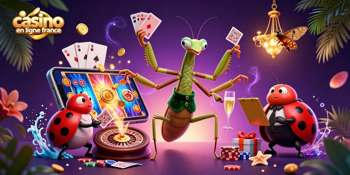 Jouez sur casino en ligne France avec une illustration des jeux de cartes et des jetons au casino.