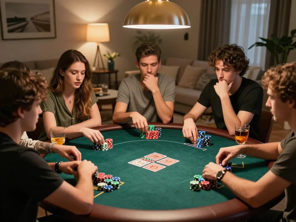 Players enjoying poker night at home while using qh88go for online gaming