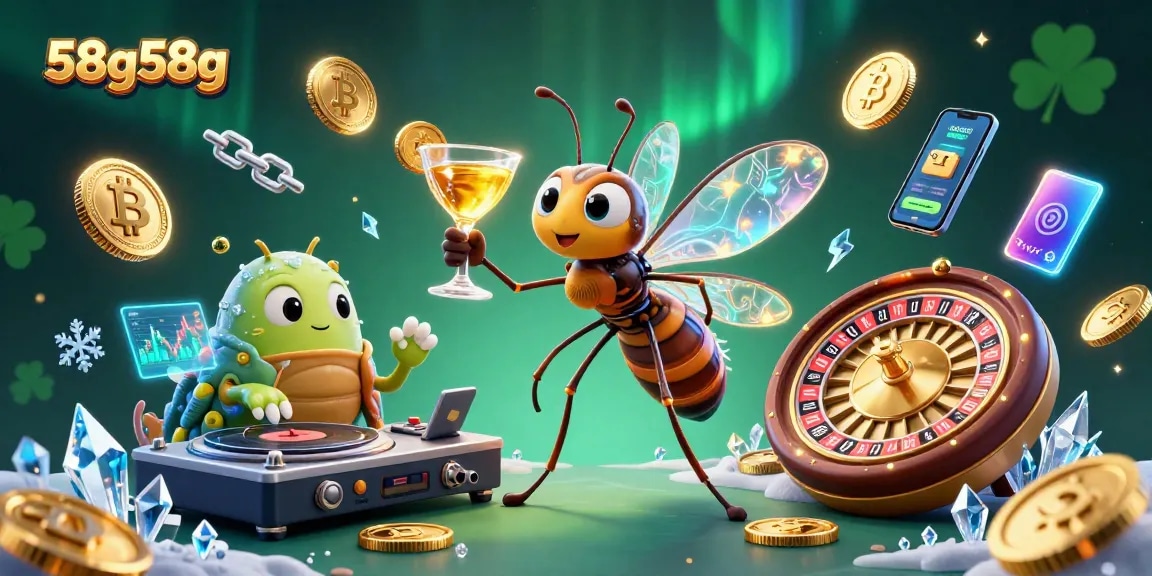 Visualização do mascote 58g58g segurando um coquetel dourado em um cenário de cassino vibrante