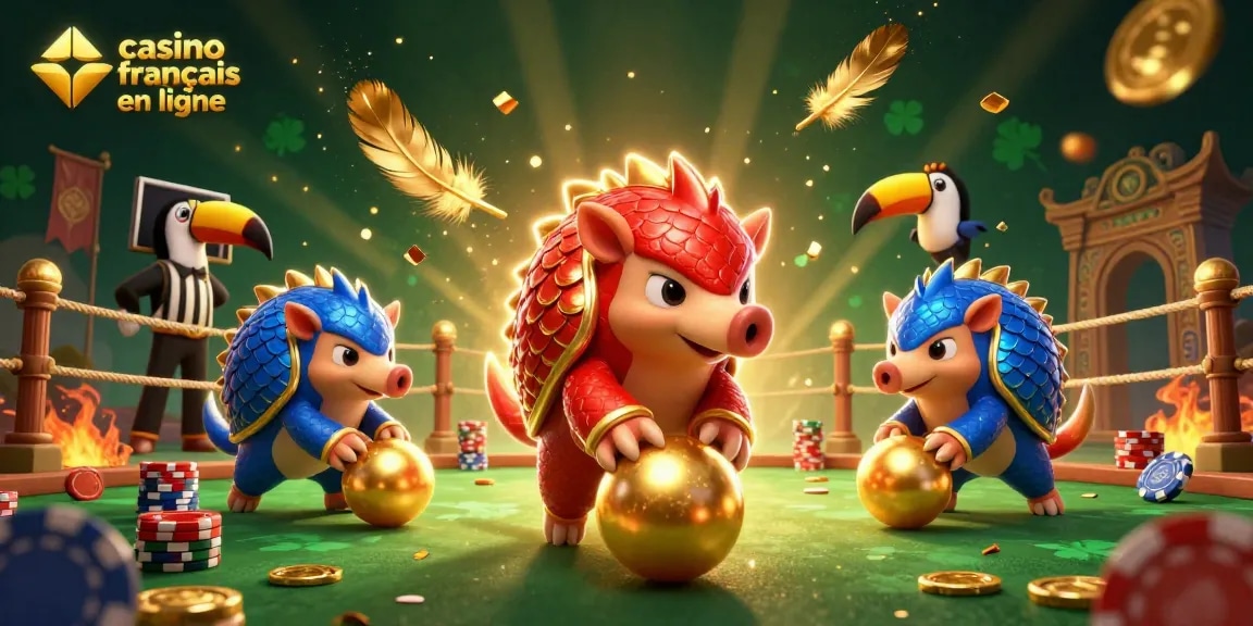 Profitez de l'expérience dynamique du casino français en ligne avec les pangolins rivaux roulant des boules d'or.