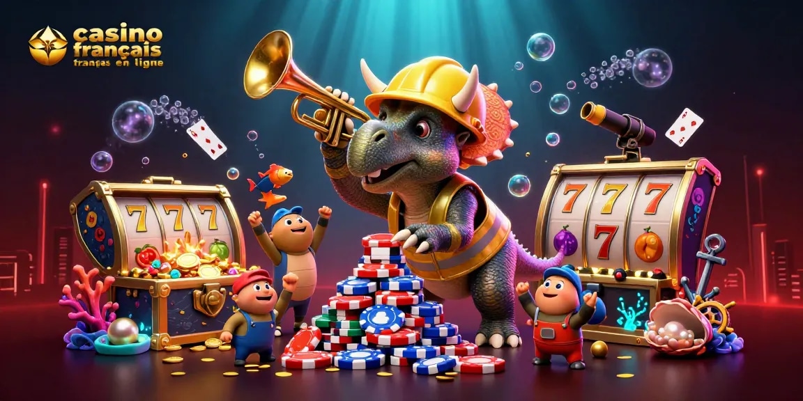 Découvrez le monde vibrant du casino français en ligne avec nos personnages animés et éléments de jeux.