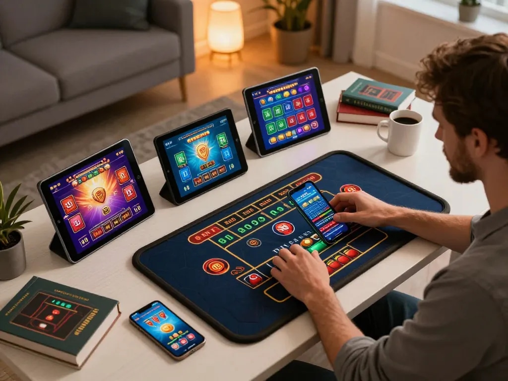Engaging with online casino games on mobile devices, showcasing bj886's exciting features.