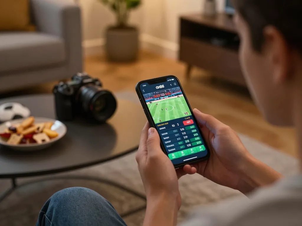 Place bets on dn88 sports app during live game in a cozy home environment.