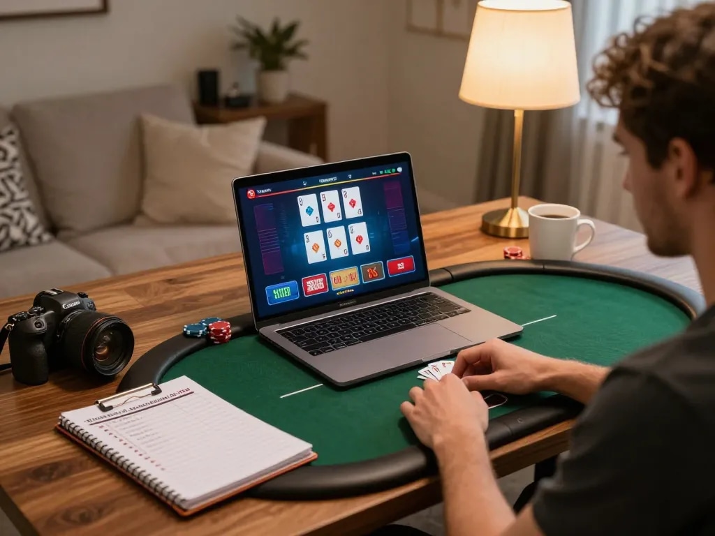 manclub player engaging in online poker game with warm atmosphere
