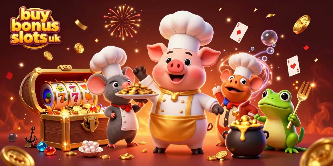 Engage with exciting buy bonus slots UK featuring vibrant 3D characters and slot elements.