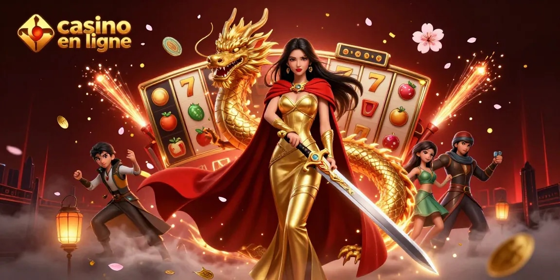 Vivez l'excitation du casino en ligne avec une illustration dynamique de jeux et d'excitation.