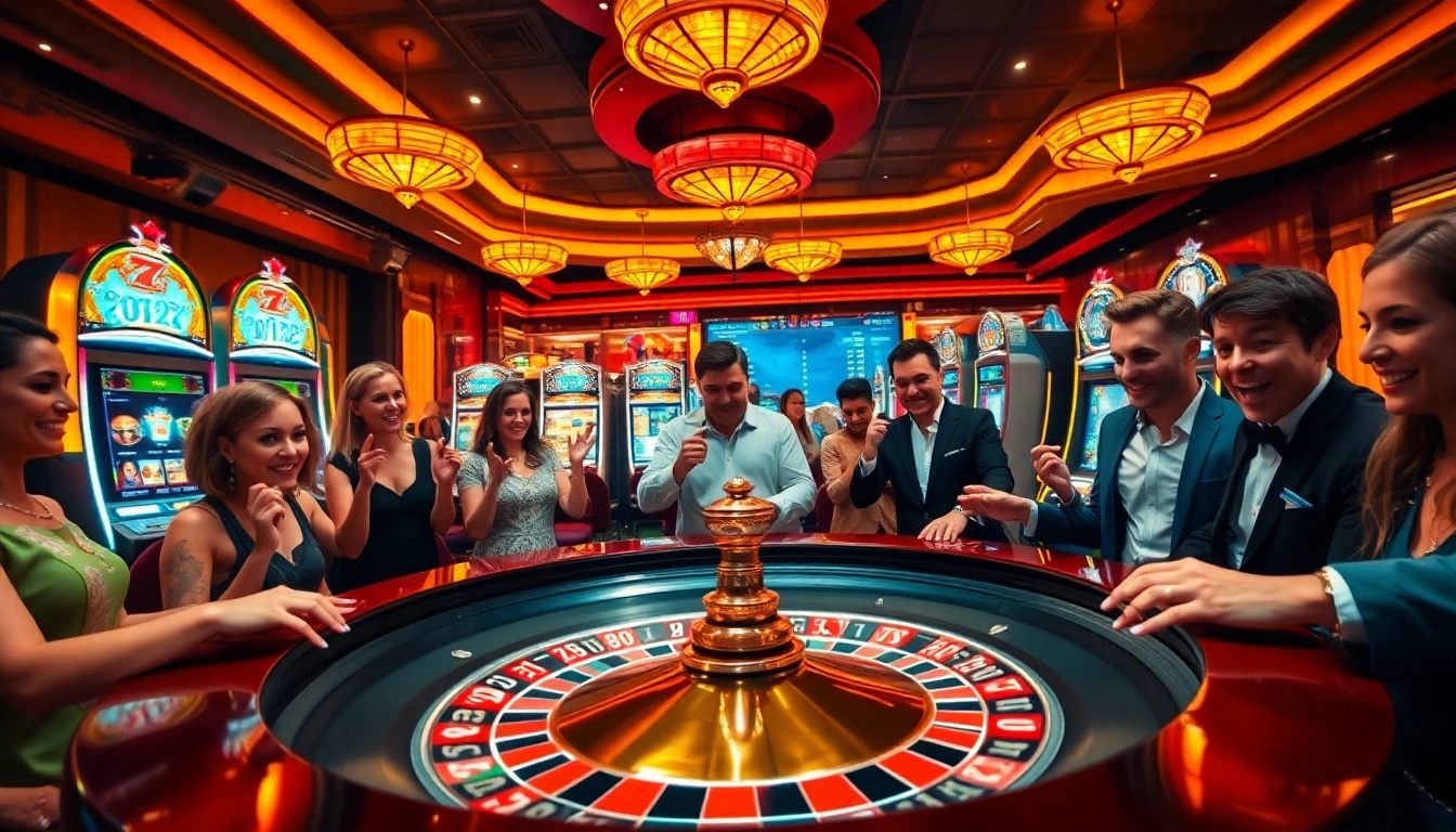 KPI4D online gaming experience with players enjoying roulette and slot machines in a vibrant casino setting.