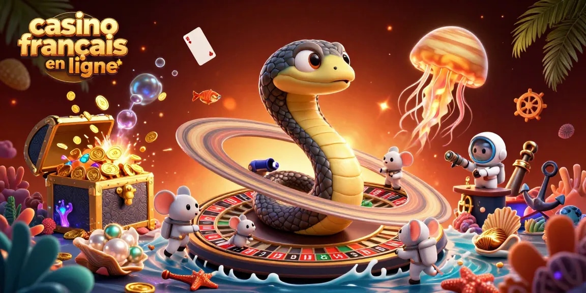 Faites des paris sur les anneaux de la planète avec le casino français en ligne dans cette illustration colorée.