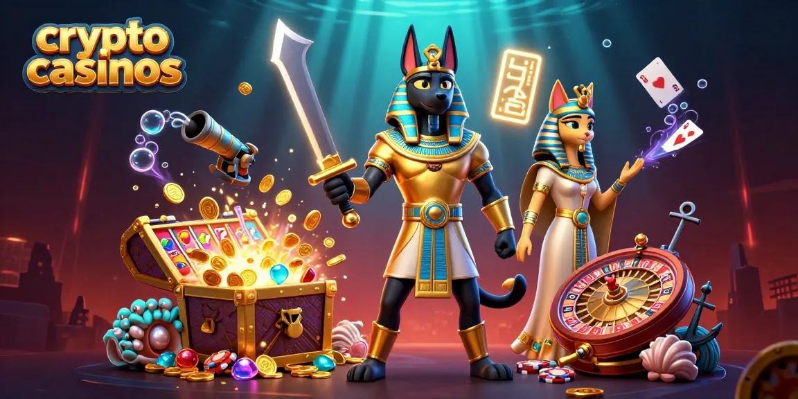 Les crypto casinos offrent des aventures avec Anubis et Bastet entourés de trésors.