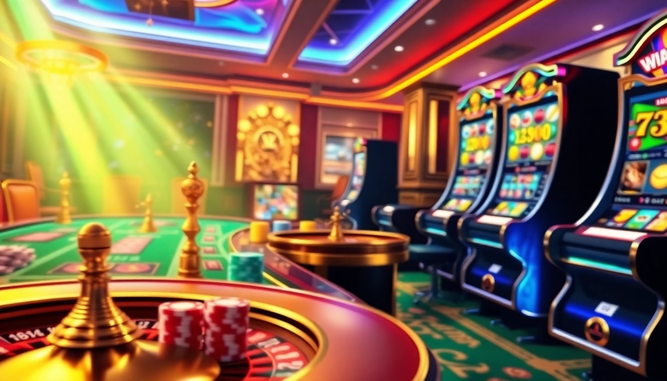 Adegan perjudian online bertaruh tinggi yang menampilkan semangat Slot Server Thailand yang hidup, dengan permainan interaktif dan elemen kasino.