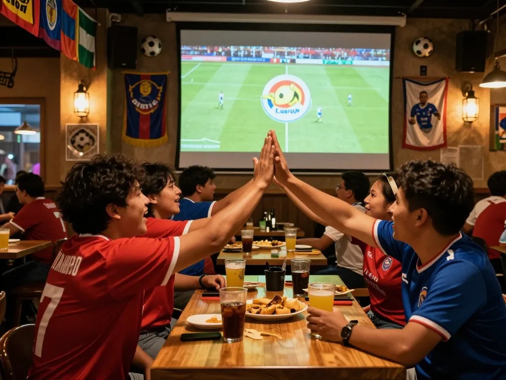 Lương Sơn TV live football viewing experience at a lively sports bar.
