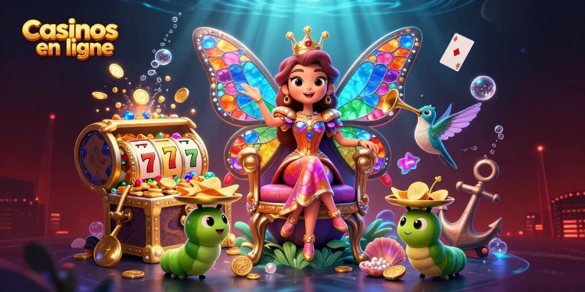 Jouez aux casinos en ligne avec une reine papillon et des éléments de jeu dynamiques.