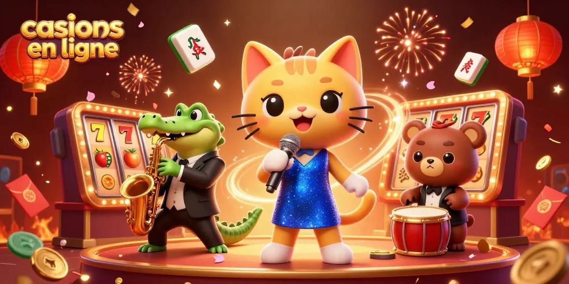 Vivez l'excitation des casinos en ligne avec un chat chanteur, un crocodile saxo et un ours batteur.
